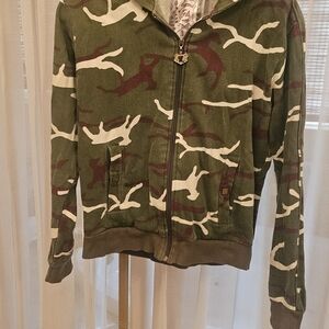 L.A.M.B. Camouflage Hoodie with Red and Green Accents Y2K